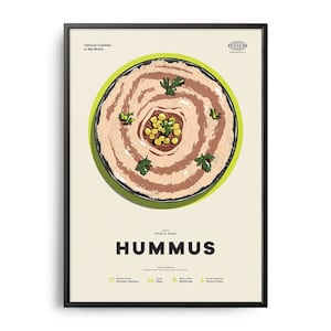 HUMMUS Poster, Midcentury Hummus Print, Food Wall Art, Food Recipe Wall Decor, Retro Food Poster, Kitchen Decor, World Cuisine Poster, Gift