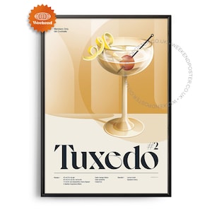 Midcentury Tuxedo #2 Cocktail Poster, Tuxedo #2 Cocktail Print, Cocktail Küchenkunst, Cocktailrezept Poster, Cocktail Geschenk Kunst, Retro