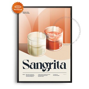 Midcentury Sangrita Cocktail Poster, Sangrita Cocktail Print, Cocktail Kitchen Art, Cocktail Recipe Poster, Cocktail Gift Art, Retro