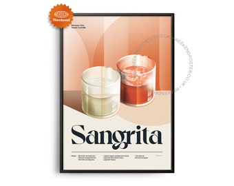 Poster del cocktail Sangrita di metà secolo, stampa del cocktail Sangrita, arte della cucina per cocktail, poster di ricette per cocktail, arte regalo per cocktail, retrò