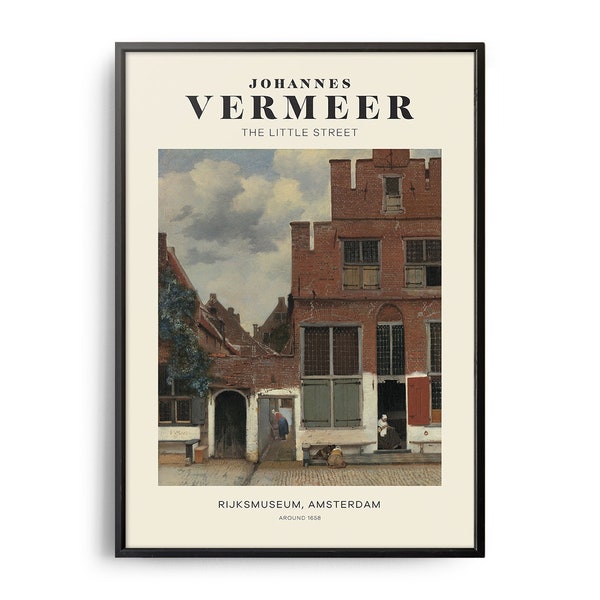 Johannnes Vermeer The Little Street Mid-Century Kunst Poster, Berühmtes Gemälde, Berühmtes Künstler Wanddekor, Museum Wandkunst, Ausstellungskunst