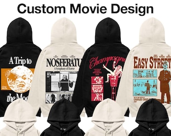CUSTOM Retro Movie Hoodie – Personalised Halftone Film Design – Vintage-Inspired Pop Culture Pullover – Unisex Streetwear – Organic Cotton