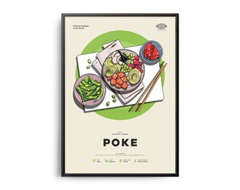 POKE Poster, Midcentury Poke Print, Food Wall Art, Food Recipe Wall Decor, Retro Food Poster, Kitchen Decor, World Cuisine Poster, Gift Art