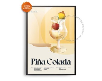 Midcentury Piña Colada Cocktail Poster, Piña Colada Cocktail Print, Cocktail Kitchen Art, Cocktail Recipe Poster, Cocktail Gift Art, Retro