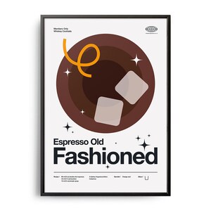 Póster de cóctel espresso de mediados de siglo, impresión de cóctel espresso, arte de cocina con cócteles, póster de recetas de cócteles