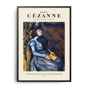 Paul Cézanne Seated Woman in Blue Mid-Century Art Poster, Famous Painting, Famous Artist Wall Decor, Museum Wall Art, Exhibition Wall Art