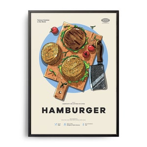 HAMBURGER Poster, Midcentury Hamburger Print, Food Wall Art, Food Recipe Wall Decor, Retro Food Poster, Kitchen Decor, World Cuisine, Gift