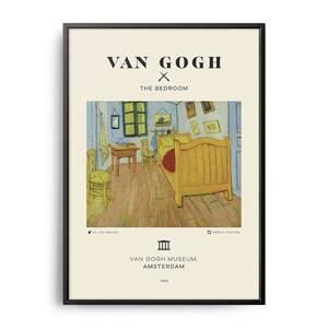 Van Gogh The Bedroom Mid-Century Art Poster, Famous Painting, Famous Artist Wall Decor, Museum Wall Art, Exhibition Art