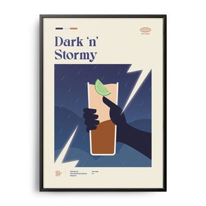 Dark 'N' Stormy Cocktail Midcentury Poster, Cocktailrezepte, Cocktailführer, Küchendekoration, Cocktails, Cocktailgeschenk