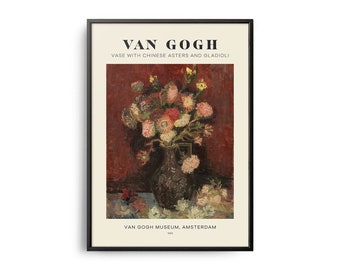 Van Gogh Vase with Chinese Asters and Gladioli Mid-Century Art Poster, Famous Painting, Famous Artist Wall Decor, Museum Wall Art
