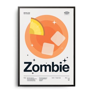 Midcentury Zombie Cocktail Poster, Zombie Cocktail Druck, Cocktail Küche Art, Zombie Cocktail Rezept Poster, Zombie Cocktail Geschenk Art