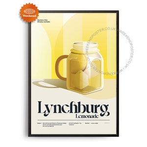 Midcentury Lynchburg Lemonade Cocktail Poster, Cocktail Print, Cocktail Kitchen Art, Cocktail Recipe Poster, Cocktail Gift Art, Retro