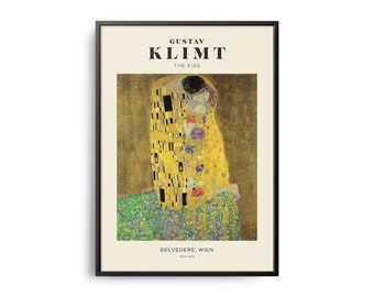 Gustav Klimt The Kiss Mid-Century Art Poster, Famous Painting, Famous Artist Wall Decor, Museum Wall Art, Exhibition Wall Art, The Kiss Art