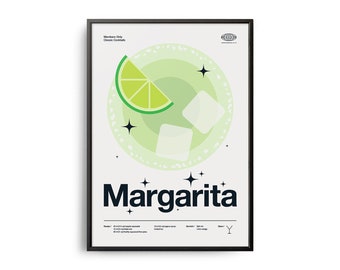 Póster de cóctel Margarita de mediados de siglo, Impresión de cóctel Margarita, Arte de cocina para cócteles, Póster de receta de cóctel, Arte de regalo de cóctel Margarita