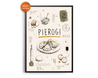 Poster di pierogi per la cucina / Illustrazione di cibo disegnata a mano su parete / Decorazione per la cucina / Illustrazione di una ricetta / Decorazione per la sala da pranzo / Regalo per gli amanti del cibo