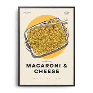 MAC & CHEESE Poster, Midcentury Mac Cheese Print, Food Wall Art, Food Recipe Wall Decor, Retro Food Poster, Kitchen Decor, Gift