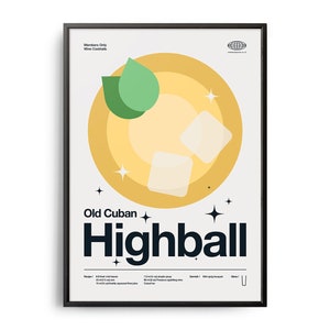Alter kubanischer Highball Cocktail Poster, alter kubanischer Highball Cocktail Druck, Cocktail Küchenkunst, Cocktailrezepte Poster, Cocktailkunst