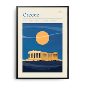 Midcentury Griechenland Druck, Griechenland Sehenswürdigkeiten, Touristenattraktionen, Retro Reise Poster, Retro Griechenland Druck, Griechenland Wandkunst, Griechenland Reisekunst
