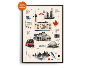 Toronto-Reiseposter | Handgezeichnete Illustration | Stadtbild für die Wand | Reise-Wanddeko | Wohndeko | Geschenk für Reisende