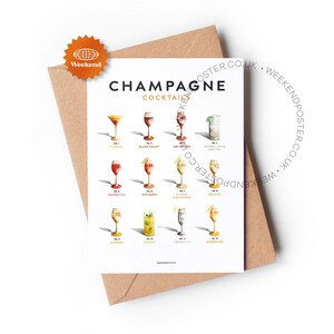 Guida ai cocktail retrò con champagne, biglietto d'auguri, biglietto con cocktail con champagne, biglietto A5, biglietto con ricette per cocktail, buono regalo con ricette per cocktail