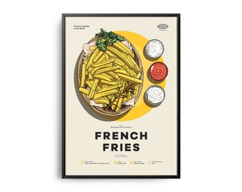 FRENCH FRIES Poster, Midcentury French Fries Print, Food Wall Art, Food Recipe Wall Decor, Retro Food Poster, Kitchen Decor, Gift Wall Art