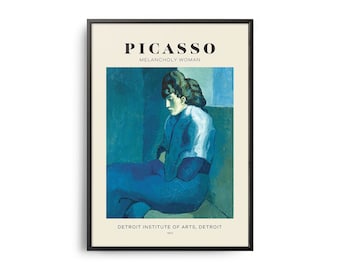 Picasso Melancholy Woman Mid-Century Art Poster, Famous Painting, Famous Artist Wall Decor, Museum Wall Art, Exhibition Wall Art