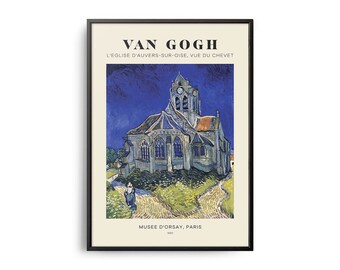 Manifesto artistico di metà secolo di Van Gogh, La chiesa di Auvers, dipinto famoso, decorazione murale di artisti famosi, arte murale da museo, arte murale da esposizione