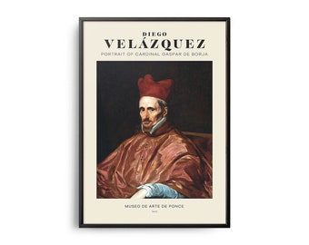 Ritratto del cardinale Gaspar de Borja di Diego Velázquez, poster d'arte di metà secolo, dipinti famosi, decorazioni murali di artisti famosi, arte murale del museo