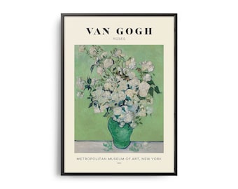 Van Gogh Roses Mid-Century Art Poster, Famous Painting, Famous Artist Wall Decor, Museum Wall Art, Exhibition Wall Art