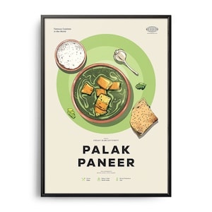 PALAK PANEER Poster, Midcentury Palak Paneer Print, Food Wall Art, Food Recipe Wall Decor, Retro Food Poster, Kitchen Decor, Gift Poster