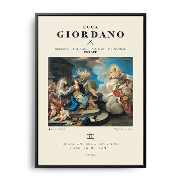 Luca Giordano Four Parts of the World Europe Mid-Century Art Poster, Famous Painting, Famous Artist Wall Decor, Museum Wall Art, Exhibition