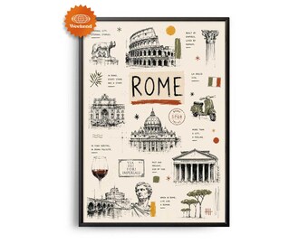 Rom-Reiseposter | Handgezeichnete Illustration | Stadtbild für die Wand | Reise-Wanddeko | Wohndeko | Geschenk für Reisende