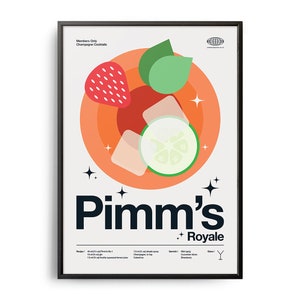 Midcentury Pimm's Royale Cocktail Poster, Pimm's Royale Cocktail Print, Cocktail Küchenkunst, Cocktailrezept Poster, Cocktail Geschenk Kunst