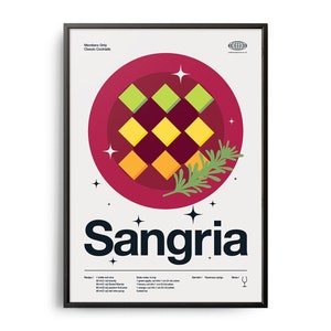 Midcentury Sangria Cocktail Poster, Sangria Cocktail Print, Cocktail Kitchen Art, Sangria Cocktail Recipe Poster, Sangria Cocktail Gift Art