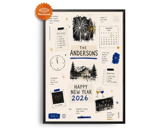PERSONALIZED New Year Poster | Hand Drawn Family Keepsake | Custom Happy New Year Print | Family New Year Gift | New Year Memories