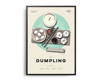 DUMPLING Poster, Midcentury Dumpling Print, Food Wall Art, Food Recipe Wall Decor, Retro Food Poster, Kitchen Decor, World Cuisine, Gift Art