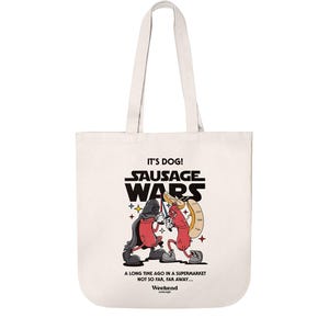 SAUSAGE WARS Organic Cotton Tote Bag – Funny Movie Parody – Reusable Bag – Eco-Friendly Shopper – Cinema Lover Gift – Trendy Streetwear
