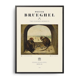 Pieter Bruegel Two Chained Monkeys Mid-Century Art Poster, Famous Painting, Famous Artist Wall Decor, Museum Wall Art, Exhibition Wall Art