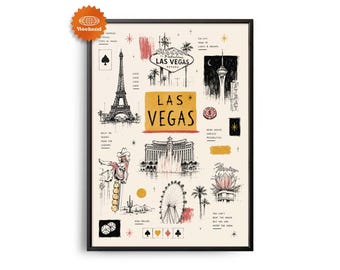 Las Vegas Reiseposter | Handgezeichnete Illustration | Stadtbild | Wanddeko für Reisende | Wohnaccessoires | Geschenk für Reisende