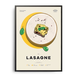 LASAGNE Poster, Midcentury Lasagne Print, Food Wall Art, Food Recipe Wall Decor, Retro Food Poster, Kitchen Decor, World Cuisine Print, Gift