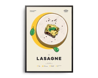 LASAGNE Poster, Midcentury Lasagne Print, Food Wall Art, Food Recipe Wall Decor, Retro Food Poster, Kitchen Decor, World Cuisine Print, Gift
