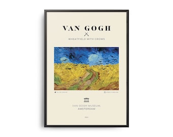 Van Gogh Wheatfield With Crows Mid-Century Art Poster, Famous Painting, Famous Artist Wall Decor, Museum Wall Art, Exhibition Wall Art
