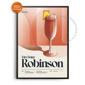 Póster de cócteles de la Sra. Daisy Robinson de mediados de siglo, impresión de cócteles, arte de cocina de cócteles, póster de recetas de cócteles, arte de regalo de cócteles, retro
