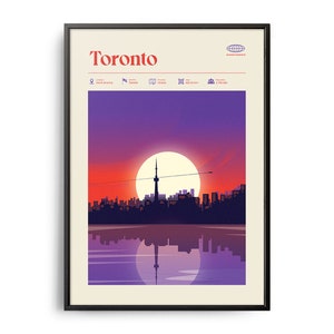 Impresión de Toronto de mediados de siglo, Monumentos de Toronto, Atracciones turísticas, Póster de viaje retro, Impresión retro de Toronto, Arte mural de Toronto, Toronto retro