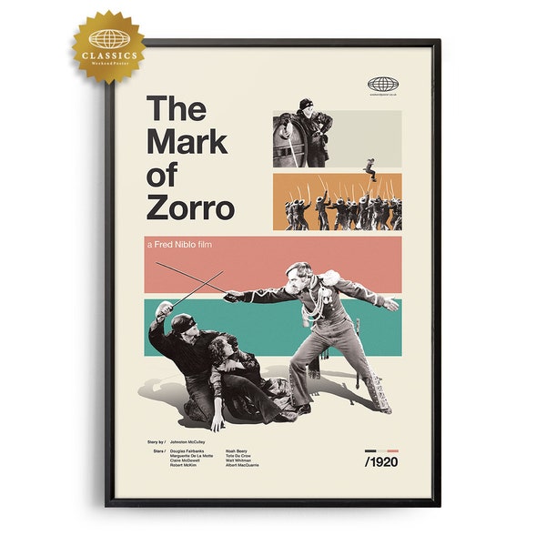 The Mark of Zorro Midcentury Movie Print, Retro Movie Poster, Midcentury Modern, Retro Movie Art, Best Movies of All Time, Classic Movie Art