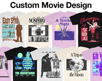 CUSTOM Retro Movie T-Shirt – Personalised Halftone Film Art – 70s 80s Inspired Graphic Tee – Unisex Vintage Movie Tee – 100% Organic Cotton