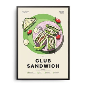 CLUB SANDWICH Poster, Midcentury Club Sandwich Print, Food Wall Art, Food Recipe Wall Decor, Retro Food Poster, Kitchen Decor, Gift Poster