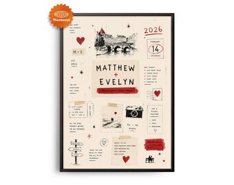 PERSONALIZED Valentine's Day Poster | Hand Drawn Couple Keepsake | Custom Valentine's Gift | Romantic Couple Print | Love Story Poster