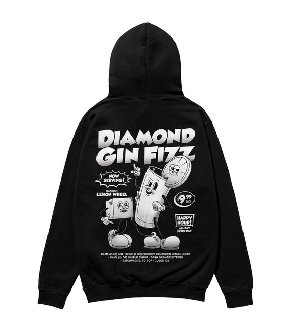 DIAMOND GIN FIZZ Hoodie – Black and White Sweatshirt – Cozy