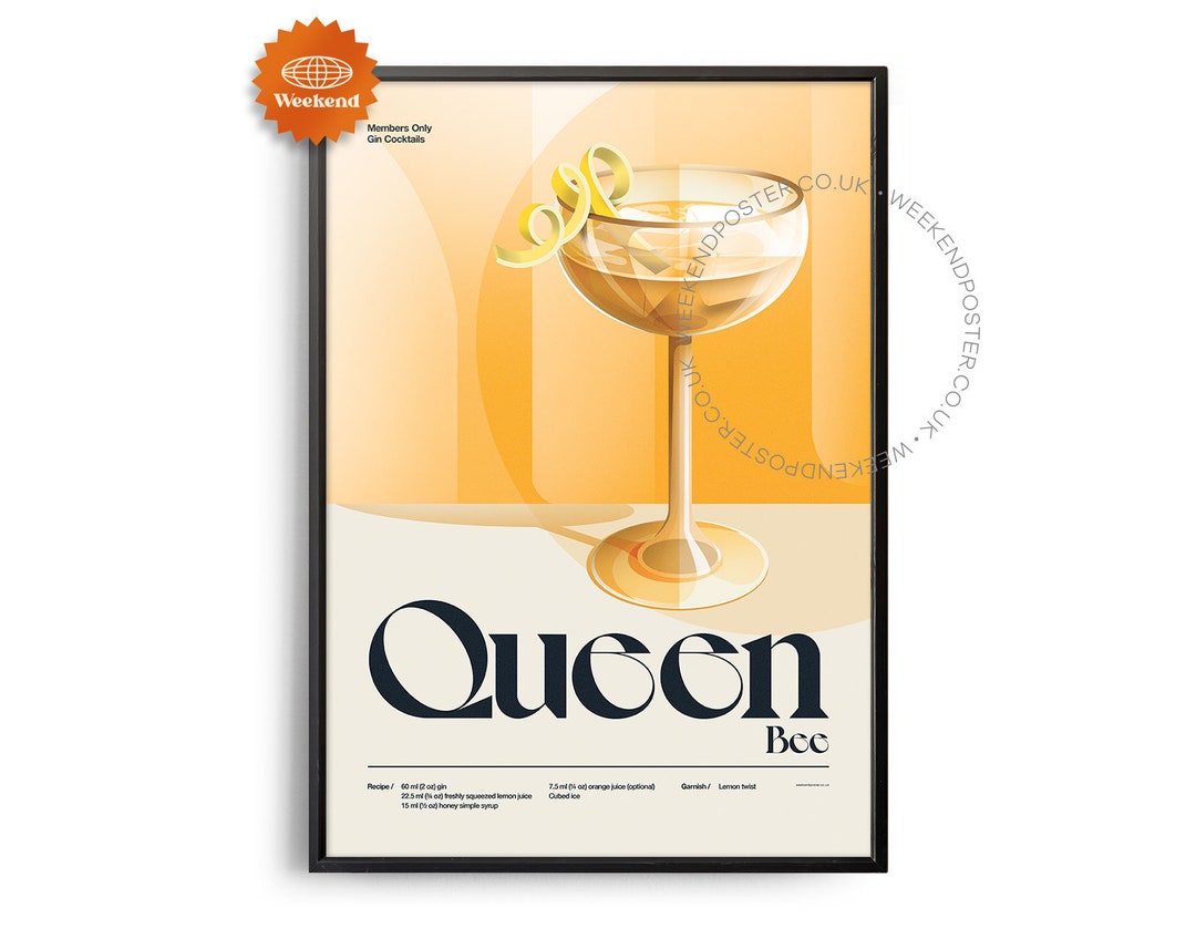 Midcentury Queen Bee Cocktail Poster, Queen Bee Cocktail Print